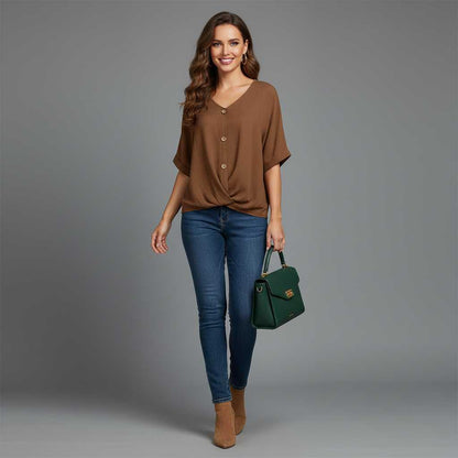 Elegant V-Neck Blouse | Women's Long Sleeve Top