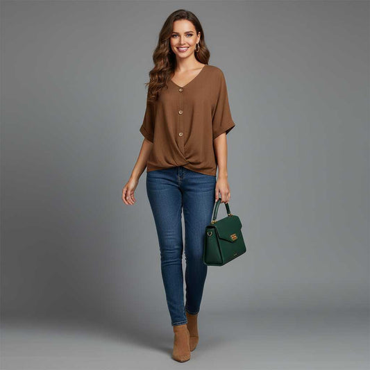 Elegant V-Neck Blouse | Women's Long Sleeve Top