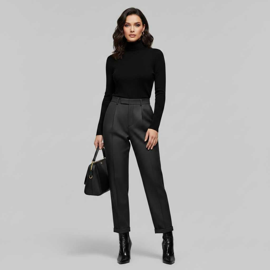 Elegant Black Pants | Women's High Waist Suit Trousers