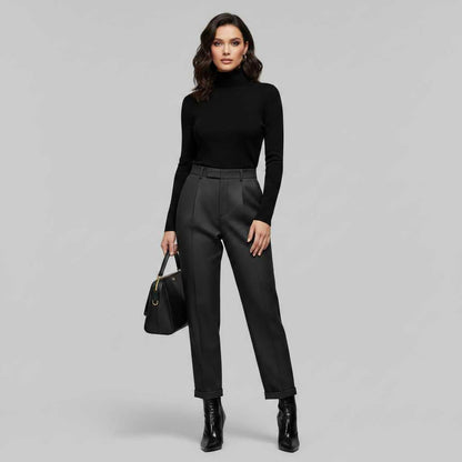 Elegant Black Pants | Women's High Waist Suit Trousers